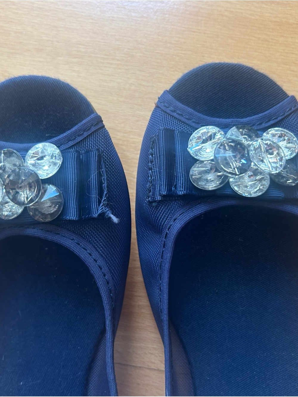 Ballet Flats size 8 Navy Blue with Decorative Rhinestone Gems. Sheer & stretchy